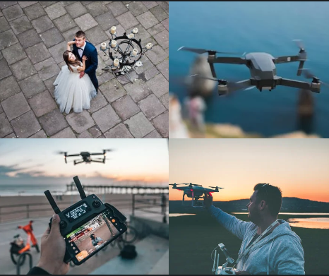 Various drone shots of a wedding venue capturing different aspects of the ceremony and guests, showcasing unique perspectives.